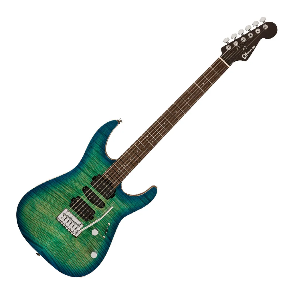 Charvel MJ DK24 HSH 2PT W in Mahogany with Flame Maple Top and Wenge Fingerboard - Caribbean Burst