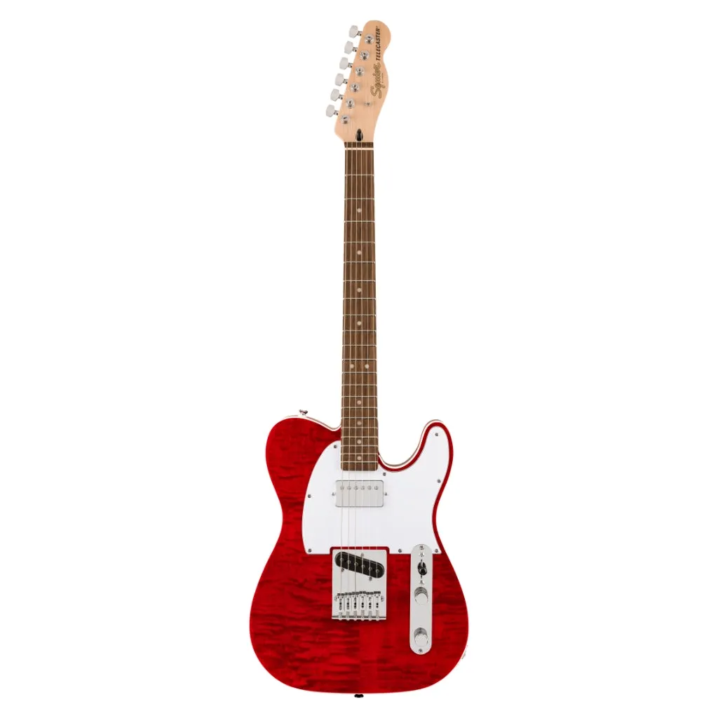 Squier Affinity Series Telecaster SH Flame Maple Top and Laurel Fingerboard with White Pickguard - Crimson Red Transparent