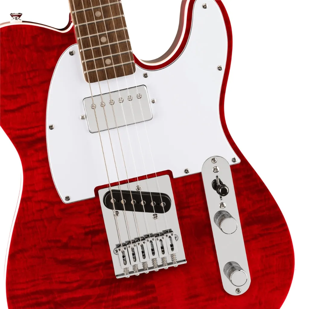 Squier Affinity Series Telecaster SH Flame Maple Top and Laurel Fingerboard with White Pickguard - Crimson Red Transparent
