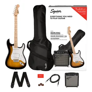 Squier Sonic Stratocaster Pack in Black in 2 Colour Sunburst